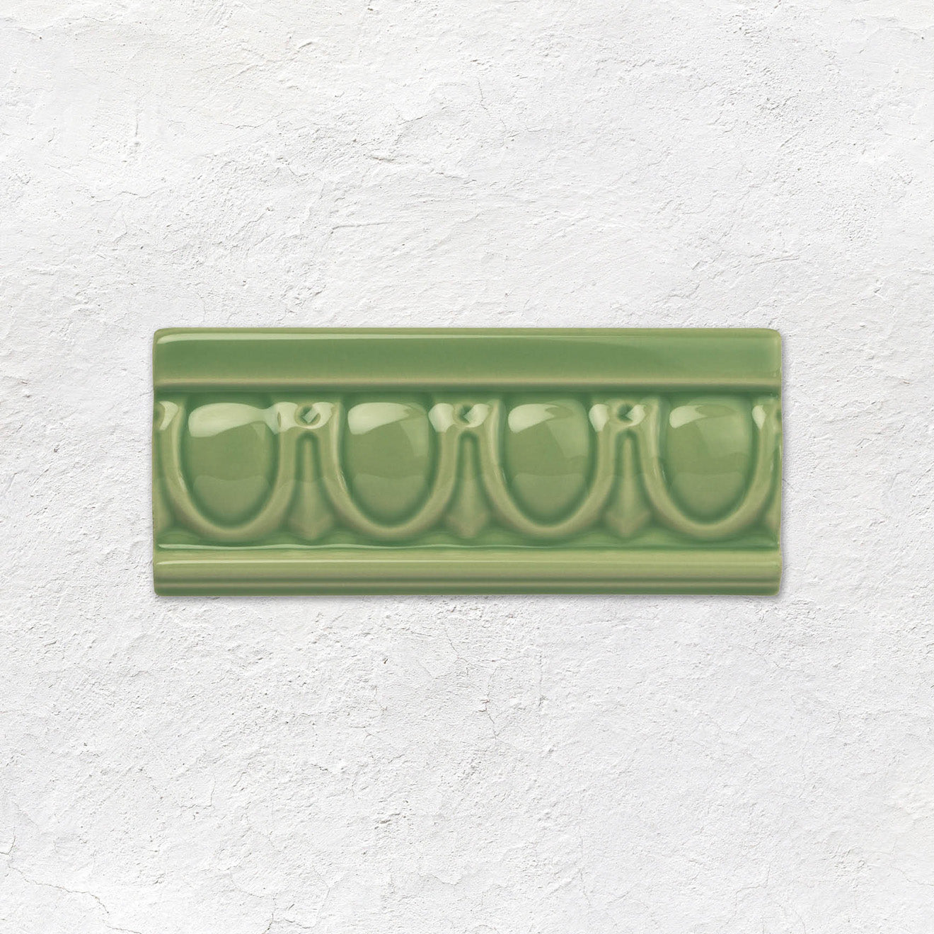 Palm Green Egg & Dart Moulding Ceramic Wall Tile 152x65mm