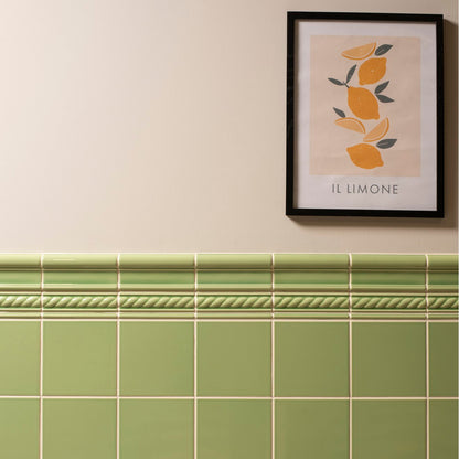 Palm Green Rope Moulding Ceramic Wall Tile 152x40mm