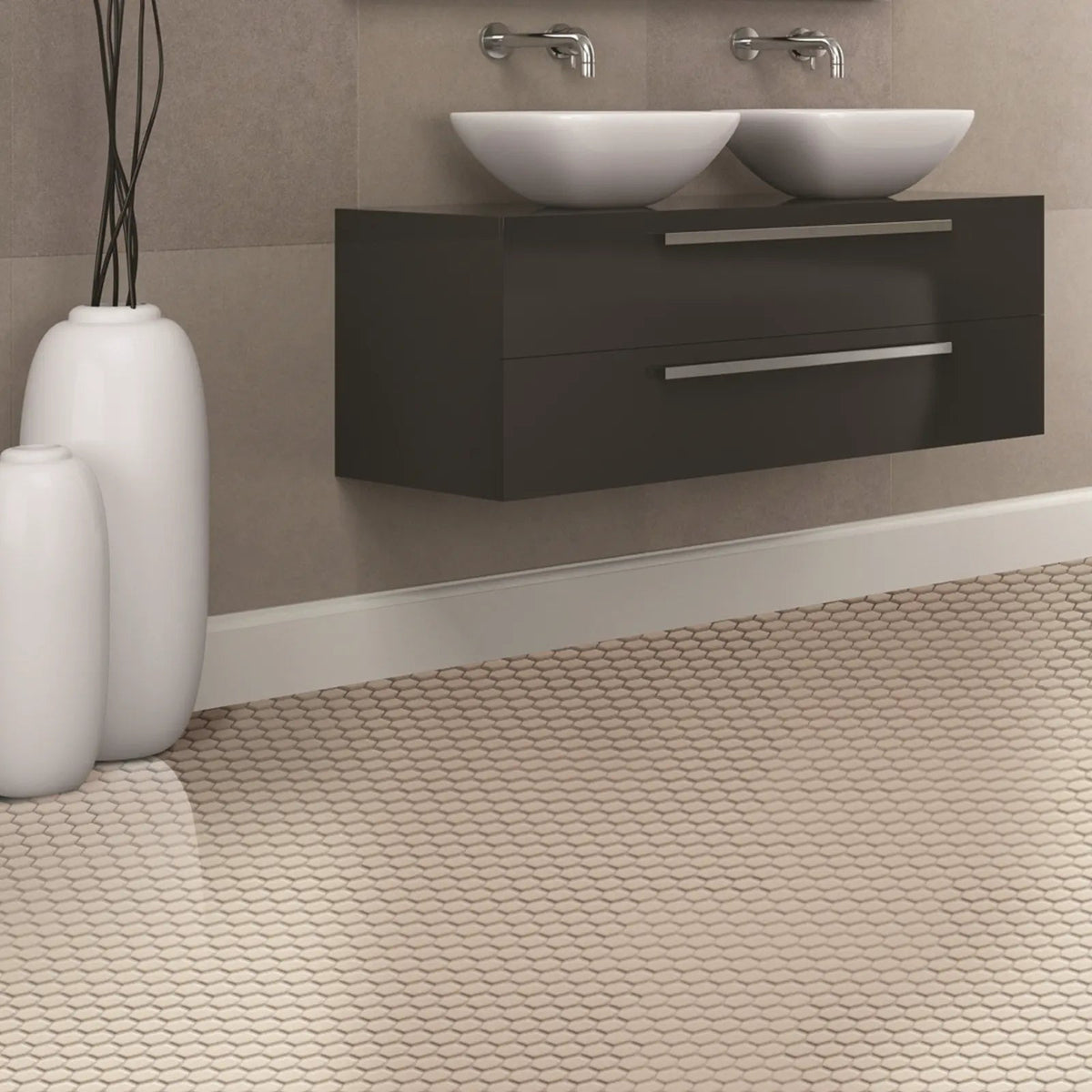 Panelo Argent Matt Hexagon 28.1 x 32.5cm porcelain mosaic room setting