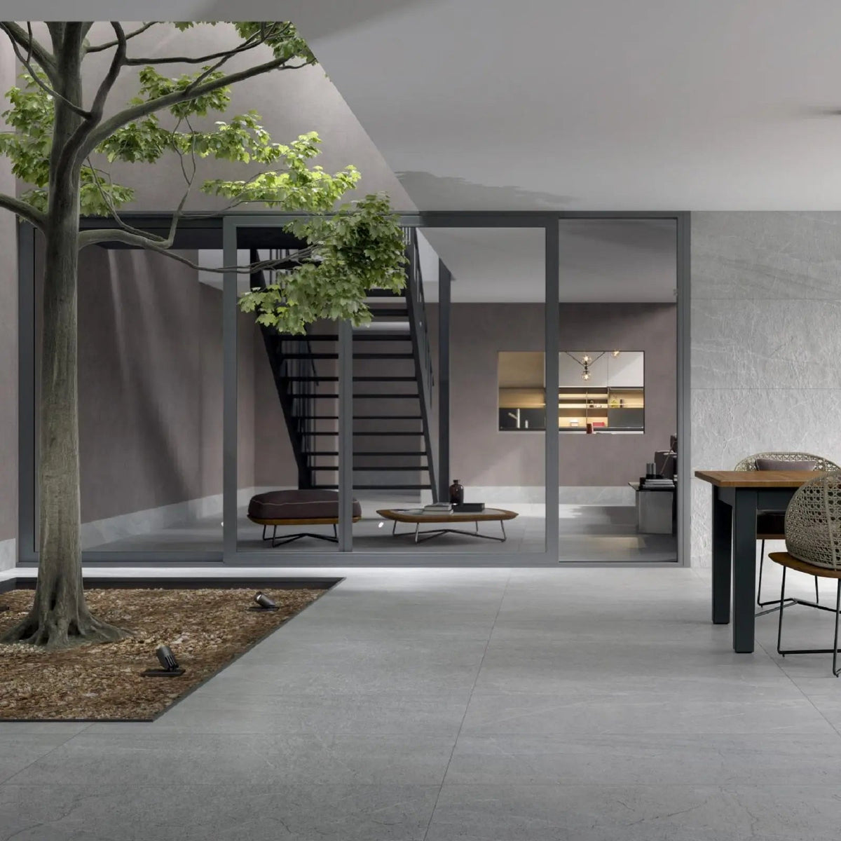Pietra Di Lavagna Argento porcelain stone effect tile room setting