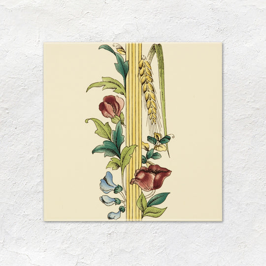 Poppy And Wheatsheaf Border (with wheat) On County White Ceramic Wall Tile