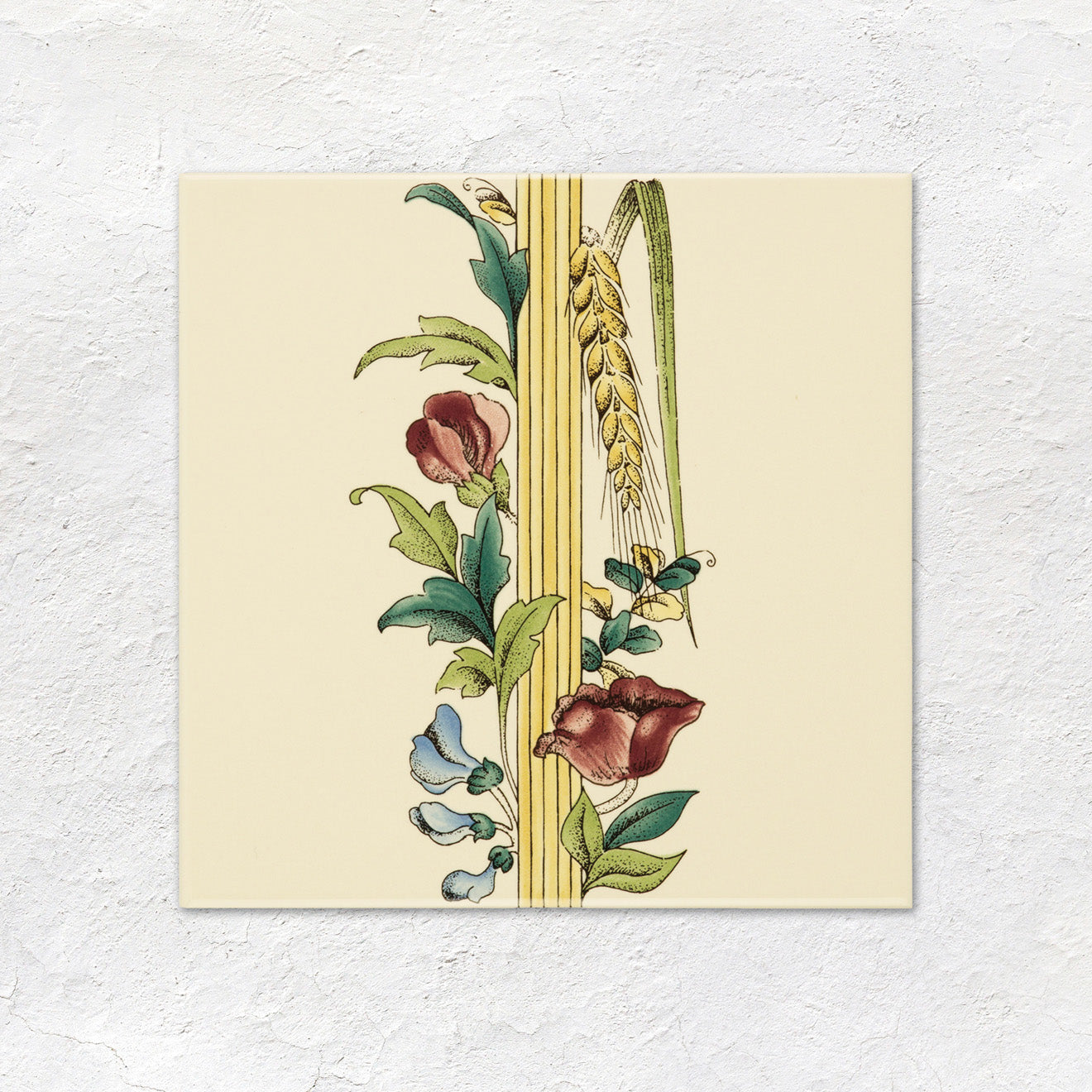 Poppy And Wheatsheaf Border (with wheat) On County White Ceramic Wall Tile