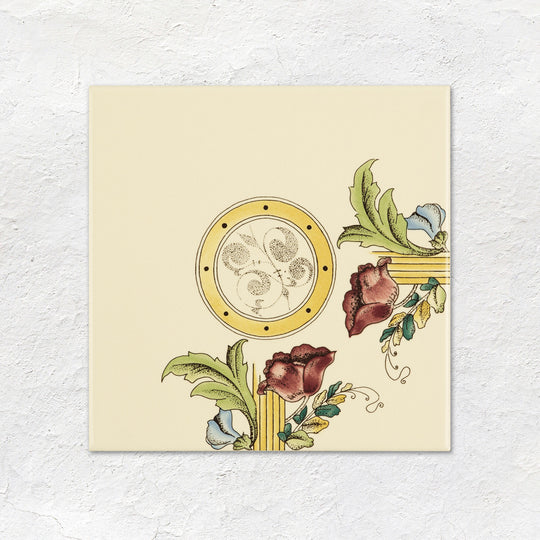 Poppy And Wheatsheaf Corner Tile On County White