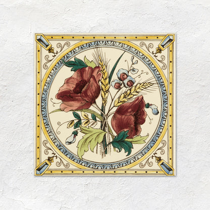 Poppy And Wheatsheaf Single Tile On County White 152x152mm