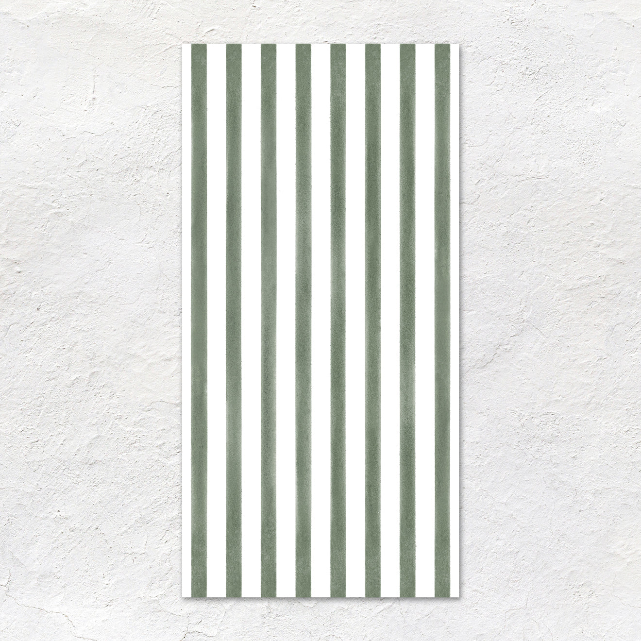 A rectangular promenade hastings beach towel with vertical sage green and white stripes measuring 60x30cm