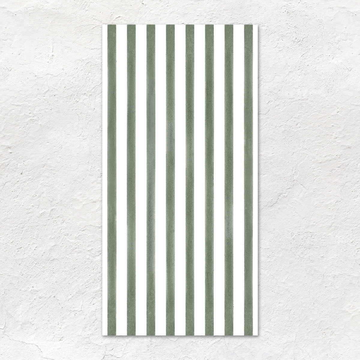 A rectangular promenade hastings beach towel with vertical sage green and white stripes measuring 60x30cm