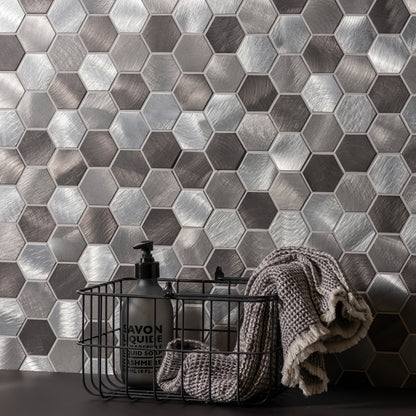 Rhea Grey and Silver Mixed Hexagon Mosaic - Hyperion Tiles