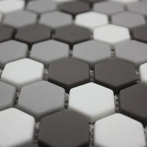 Ritz Brumoso Mix Grey 30.2 x 30cm glass marble effect hexagon mosaic close-up detail
