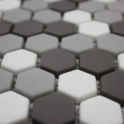Ritz Brumoso Mix Grey 30.2 x 30cm glass marble effect hexagon mosaic close-up detail