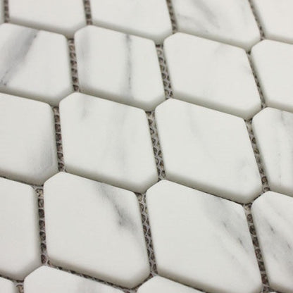Ritz Carrara Lozenge Mosaic white marble lozenge tiles with subtle grey veining