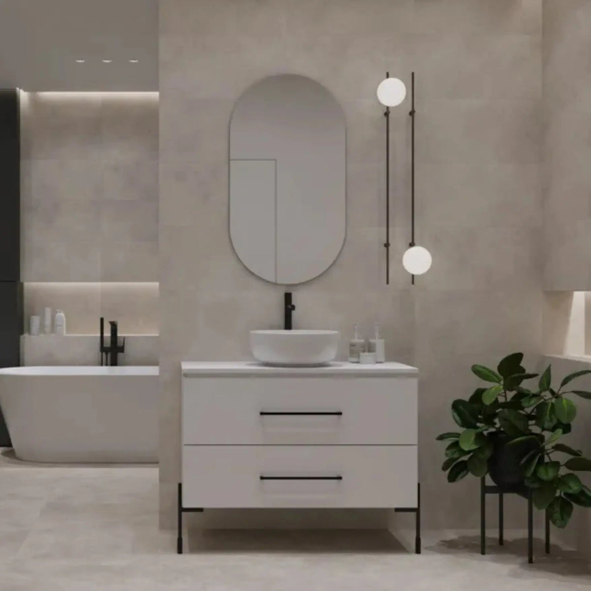 Rockstone Cold Grey 60 x 60cm porcelain stone effect tile room setting