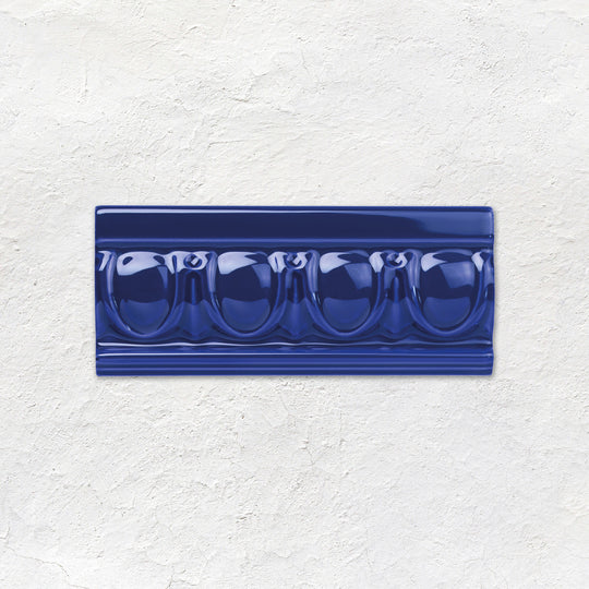 Royal Blue Egg & Dart Moulding Ceramic Wall Tile 152x65mm
