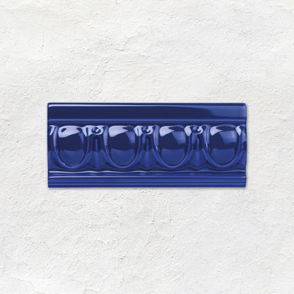Royal Blue Egg & Dart Moulding Ceramic Wall Tile 152x65mm