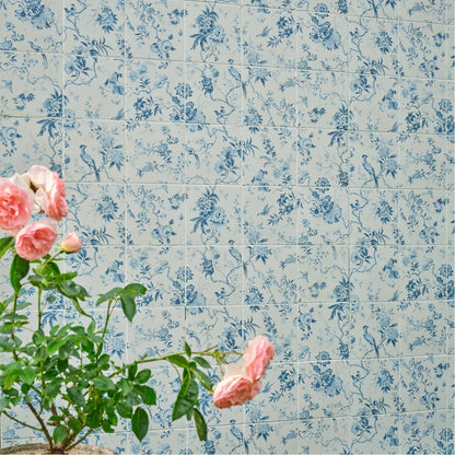 Sanderson Pillemont Toile China Blue Mural Porcelain Wall & Floor Tile 20x20cm