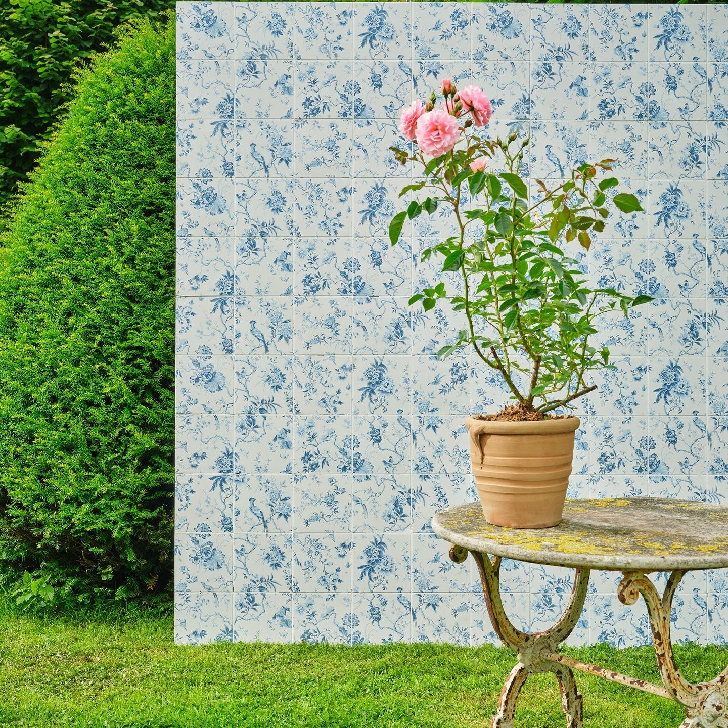 Sanderson Pillemont Toile China Blue Mural Porcelain Wall & Floor Tile 20x20cm