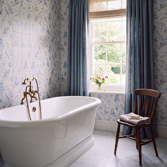 Sanderson Pillemont Toile China Blue Mural Porcelain Wall & Floor Tile 20x20cm