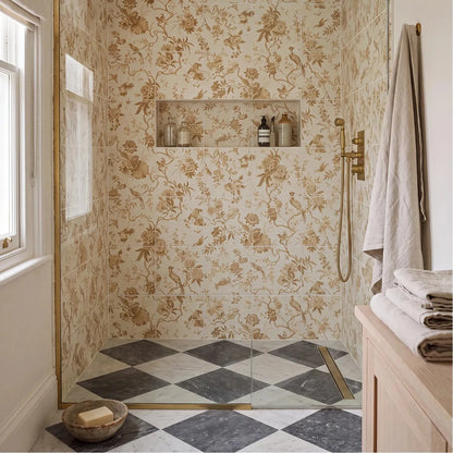 Sanderson Pillemont Toile Ochre Mural Porcelain Wall & Floor Tile 20x20cm