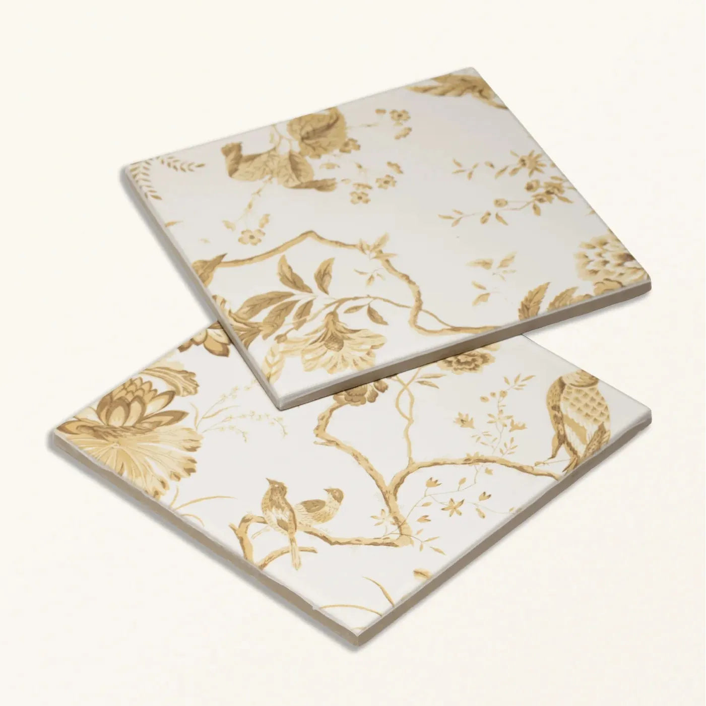 Sanderson Pillemont Toile Ochre Mural Porcelain Wall & Floor Tile 20x20cm