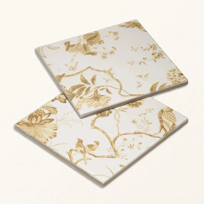 Sanderson Pillemont Toile Ochre Mural Porcelain Wall & Floor Tile 20x20cm