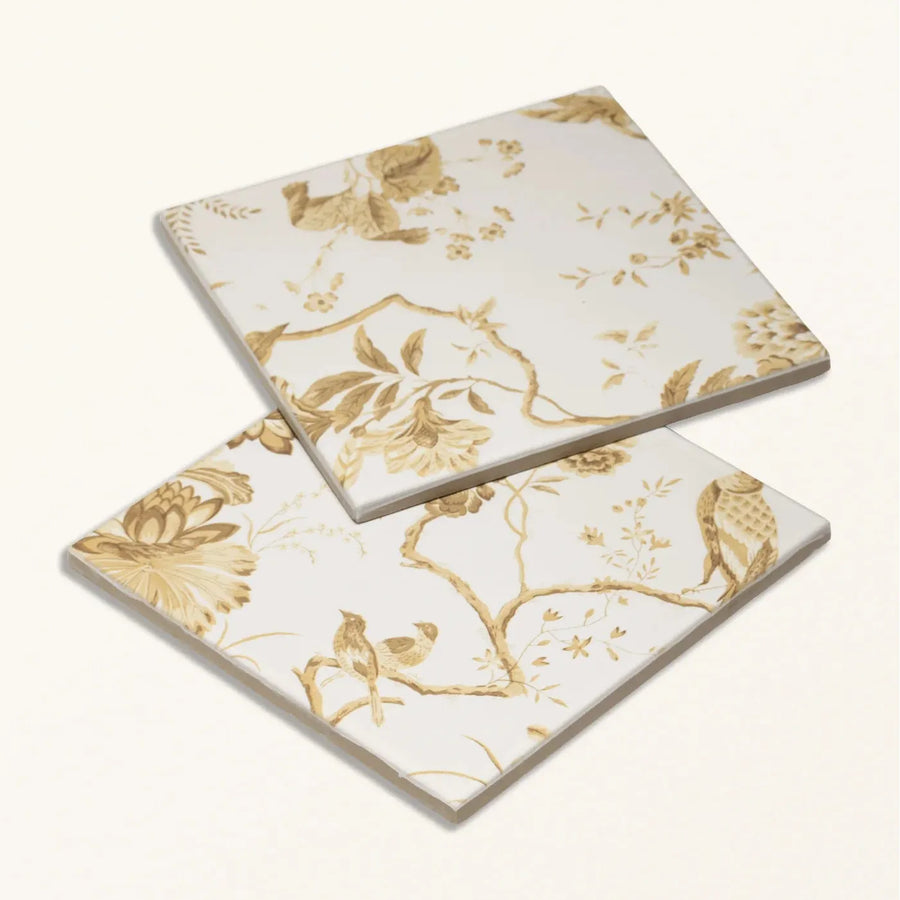 Sanderson Pillemont Toile Ochre Mural Porcelain Wall & Floor Tile 20x20cm