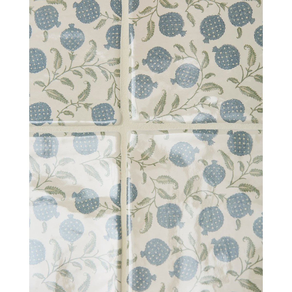 STUDIO Sanderson Anaar Pottery Blue tiles with border and corner pieces framing a wall panel