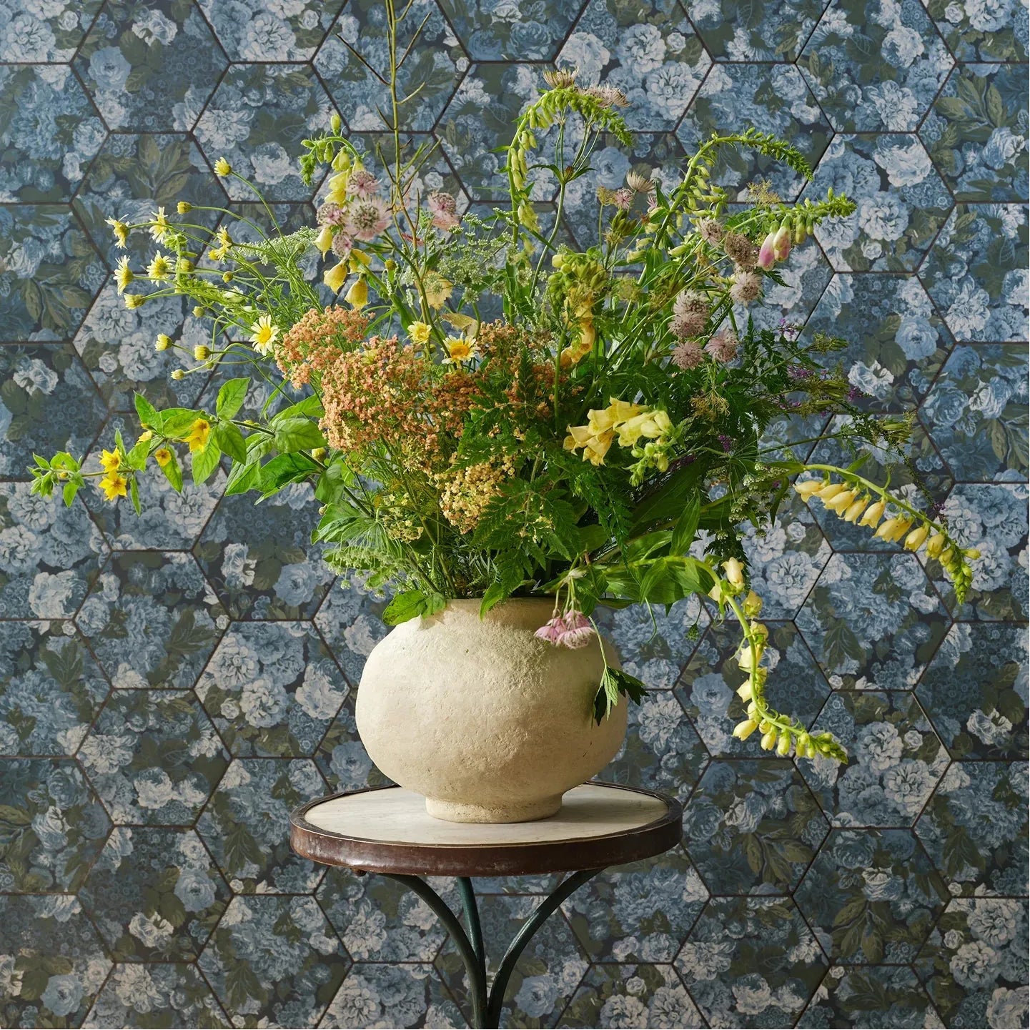 Sanderson Very Rose & Peony Pottery Blue Porcelain Wall & Floor Tile 20x20cm