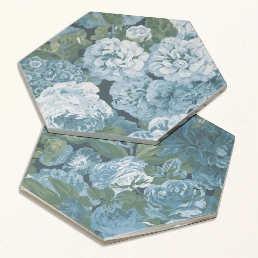 Sanderson Very Rose & Peony Pottery Blue Porcelain Wall & Floor Tile 20x20cm