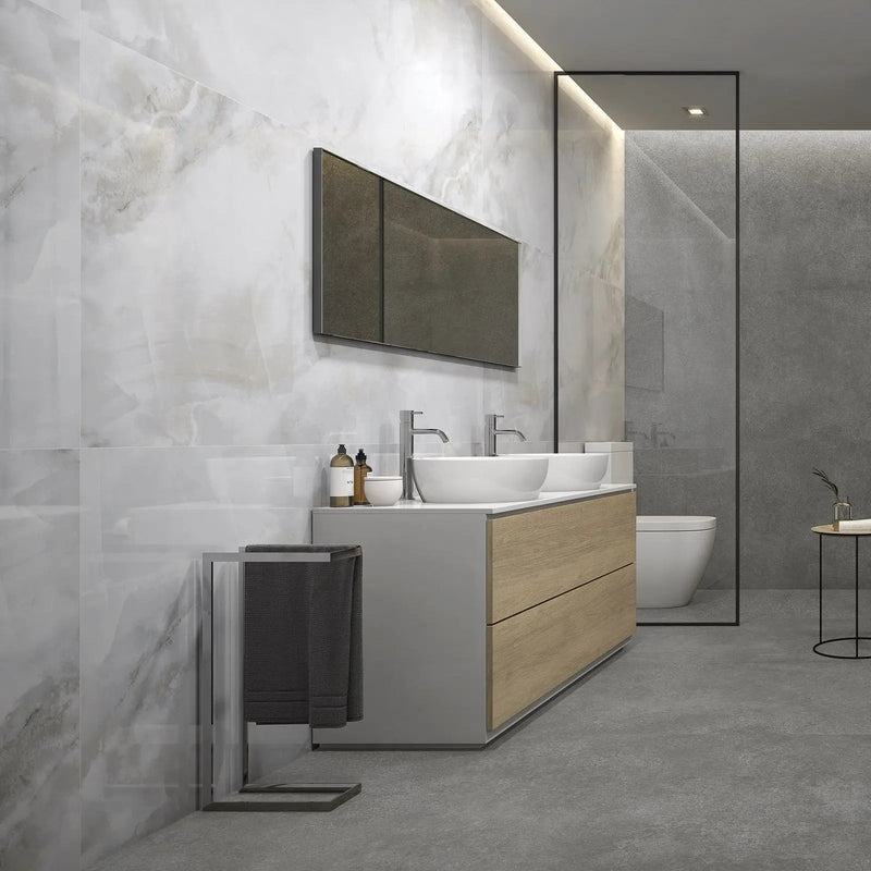 Sardonyx Pearl 90 x 90cm porcelain marble effect tile room setting