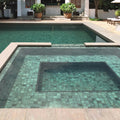 Seychelles Penta Bali Stone Matte green glass mosaic room setting