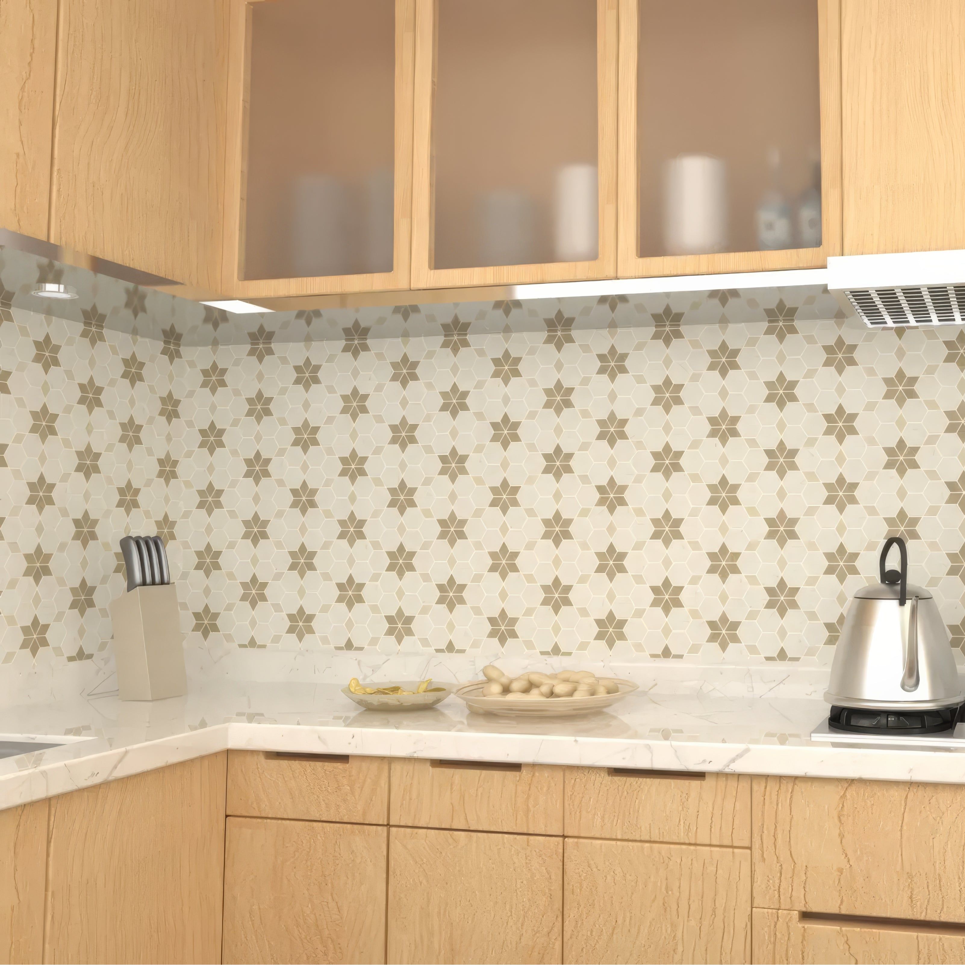 Shellstone Limestone - Mix Travertine Honed Starline Mosaic Tiles