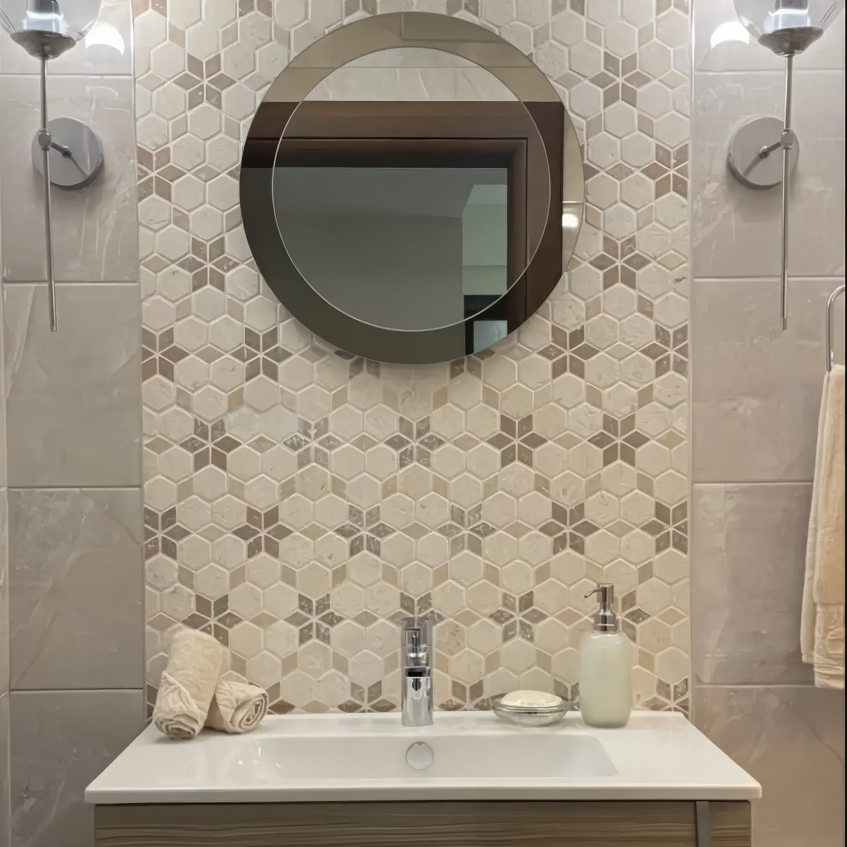 Shellstone Limestone - Mix Travertine Tumbled Starline Mosaic Tiles