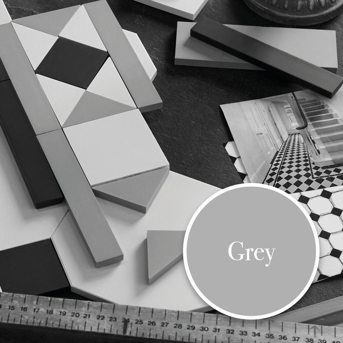 Victorian floor tile colour sample in Grey — matt body-coloured vitrified ceramic by Original Style