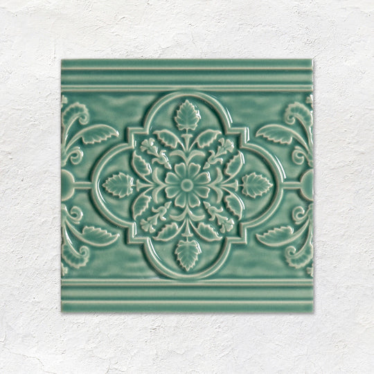 St. James on Jade Breeze Ceramic Wall Tile - Handmade