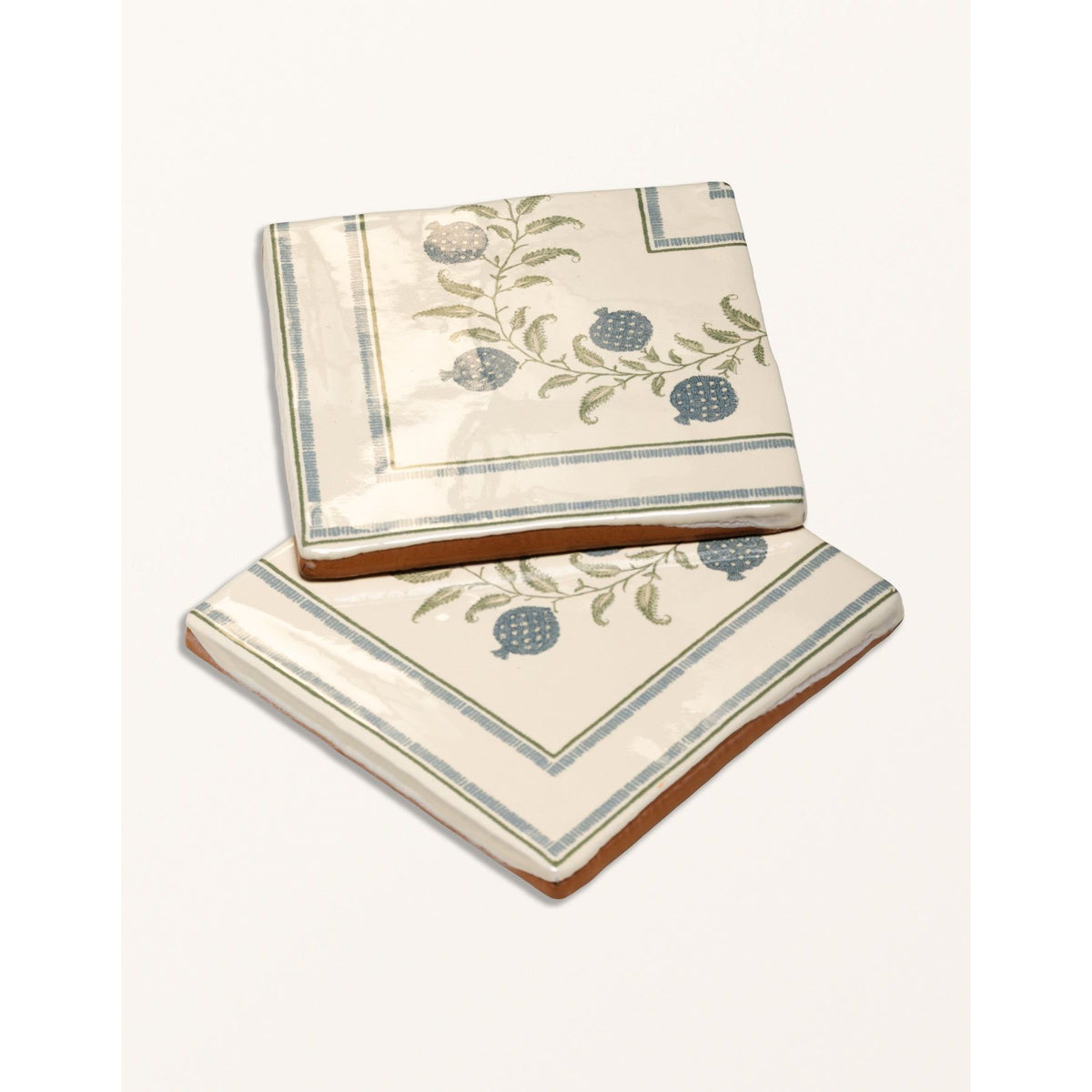 Single STUDIO Sanderson Anaar Pottery Blue corner tile shown flat
