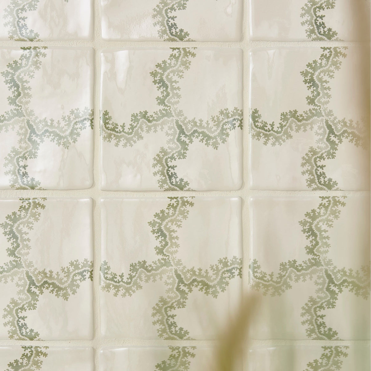 STUDIO Sanderson Oxbow Check Olive Ceramic Wall Tile 13x13cm - Gloss - Green