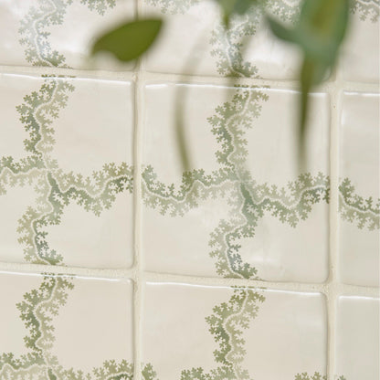 STUDIO Sanderson Oxbow Check Olive Ceramic Wall Tile 13x13cm
