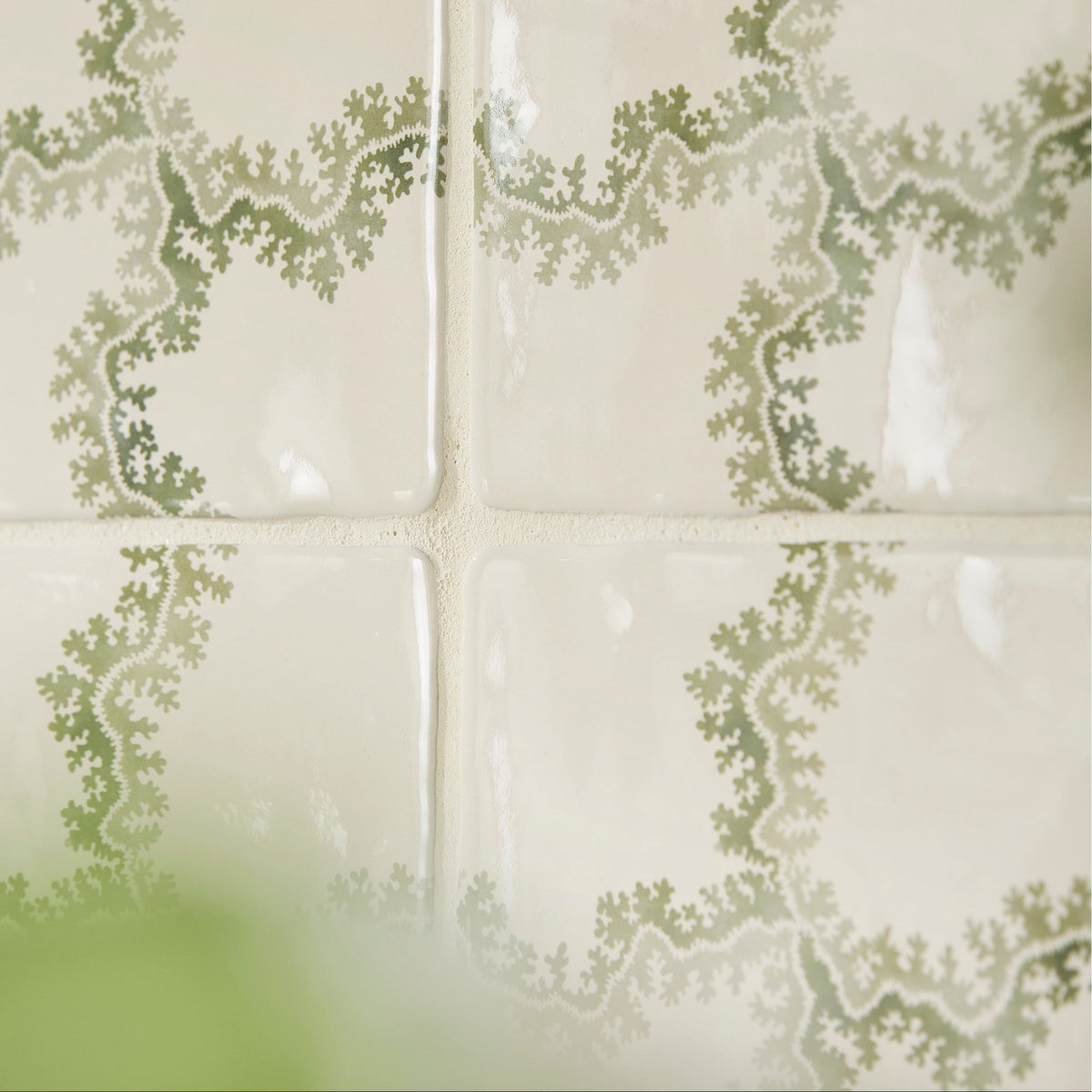 STUDIO Sanderson Oxbow Check Olive Ceramic Wall Tile 13x13cm - Gloss - Green