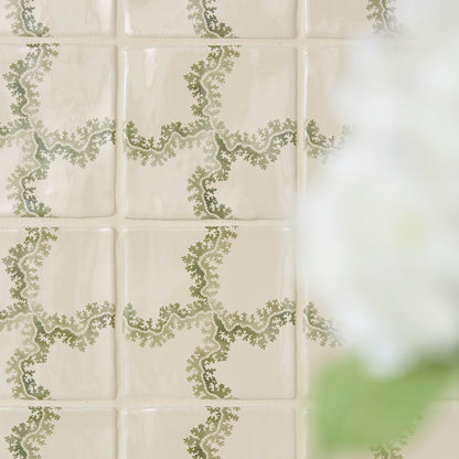 STUDIO Sanderson Oxbow Check Olive Ceramic Wall Tile 13x13cm