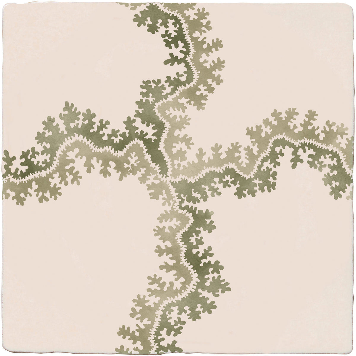 STUDIO Sanderson Oxbow Check Olive Ceramic Wall Tile 13x13cm - Gloss - Green