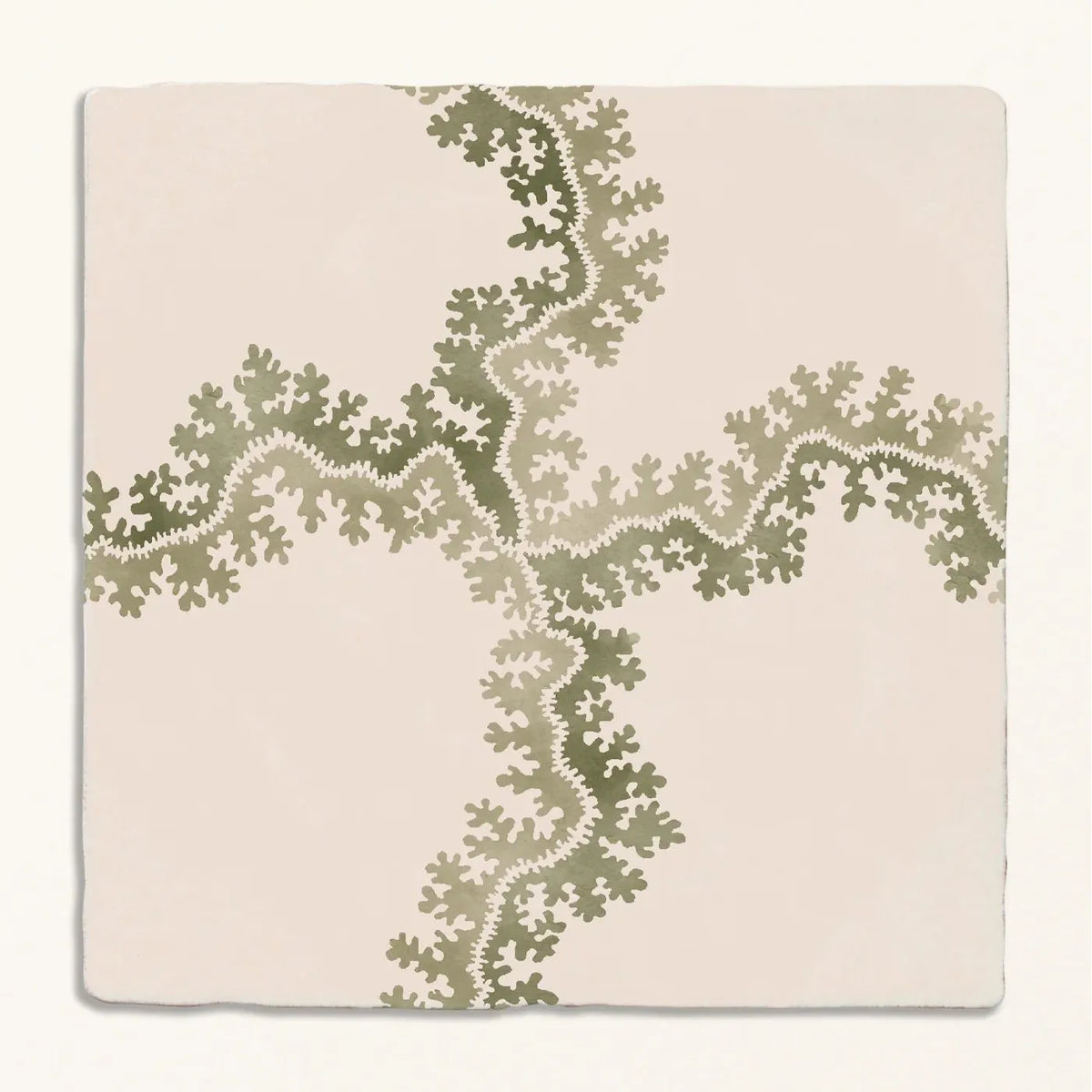 STUDIO Sanderson Oxbow Check Olive Ceramic Wall Tile 13x13cm - Gloss - Green
