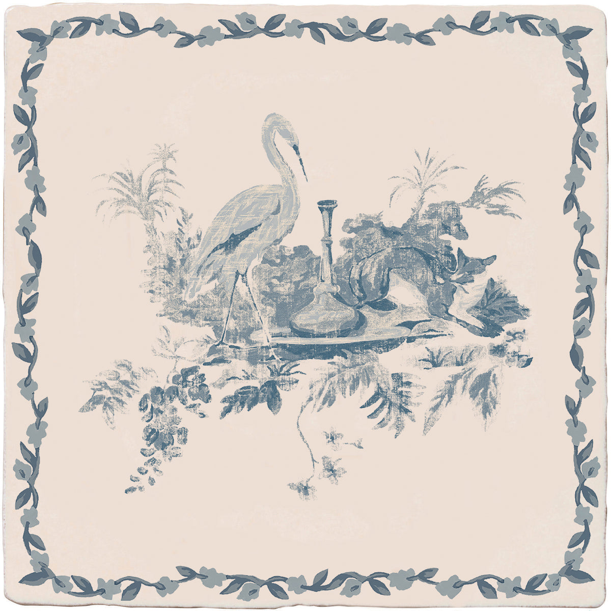 STUDIO Sanderson Aesop's Fables The Fox and The Stork motif tile in Pottery Blue