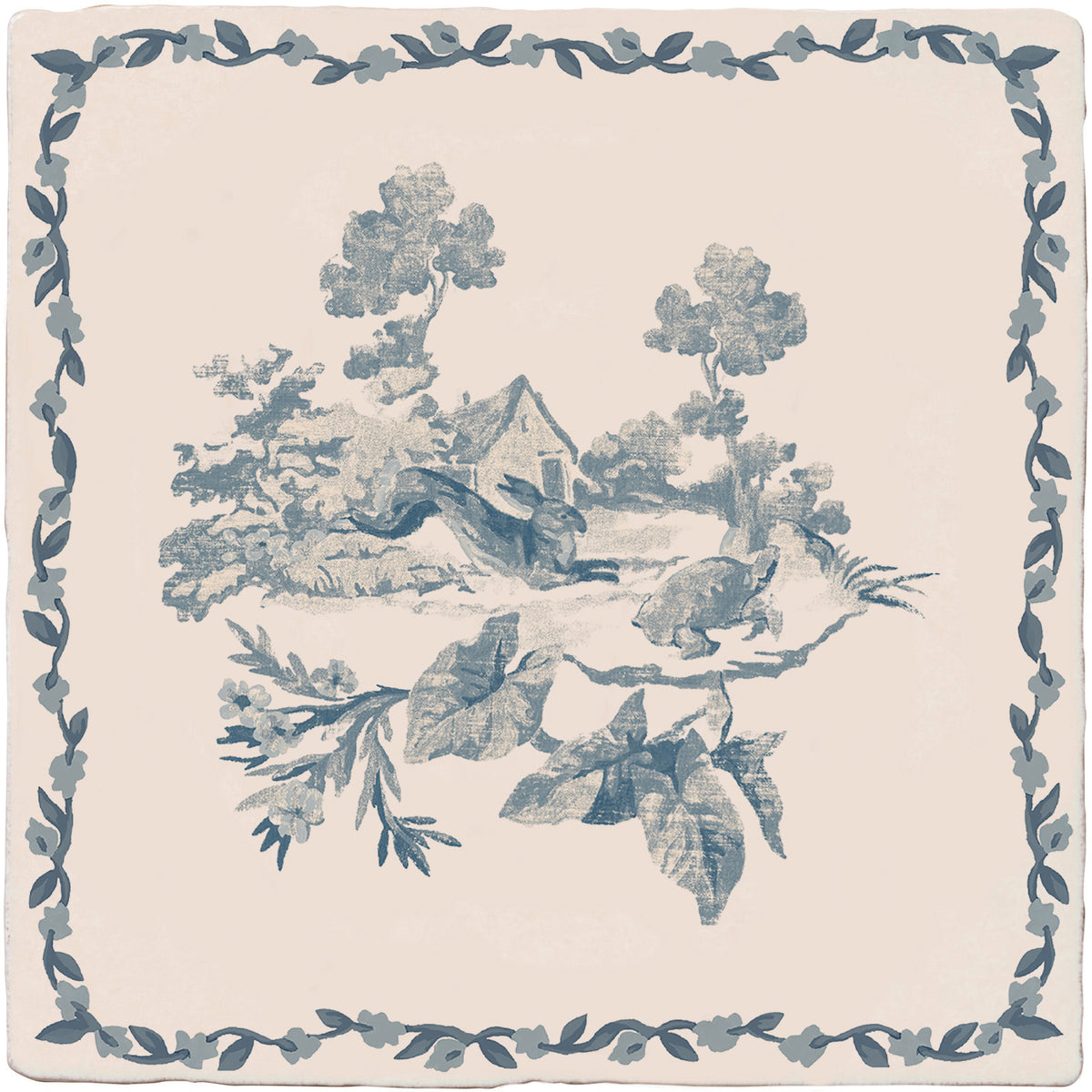 STUDIO Sanderson Aesop's Fables The Tortoise and The Hare motif tile in Pottery Blue