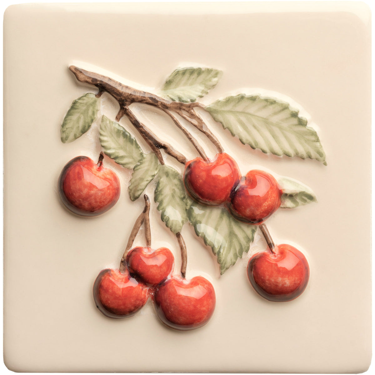 Summer Fruits Cherry Handpainted Tile – detail view 4