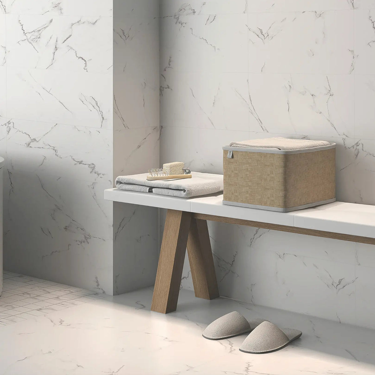 Marmor Statuario 30 x 60cm matt marble-effect porcelain tile interior setting