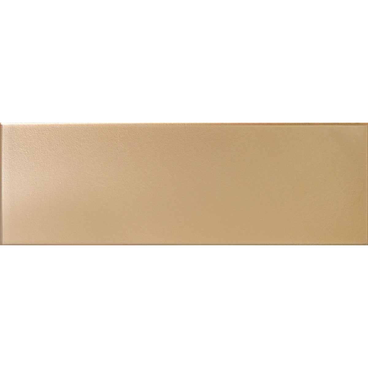 A sleek rectangular gold-toned metal tile with a subtle textured finish from the titania metallica collection