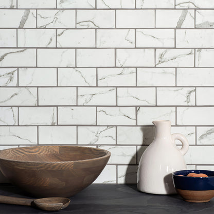 Torcello White Brickbond Recycled Glass - Hyperion Tiles