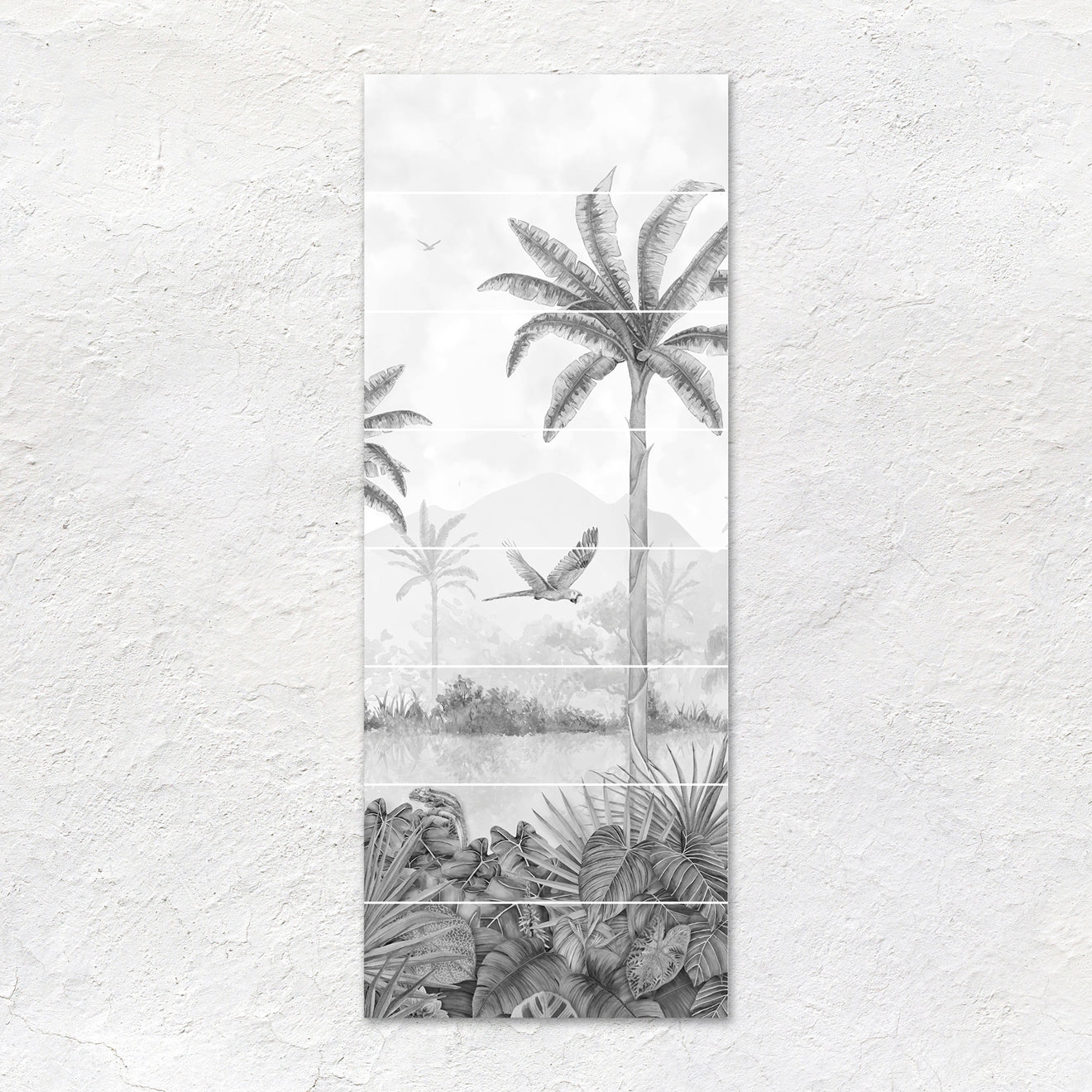 Tropical Oasis Monochrome Decorative 8-Tile Set Panel B – close-up detail (2)