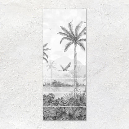 Tropical Oasis Monochrome Decorative 8-Tile Set Panel B – close-up detail (2)