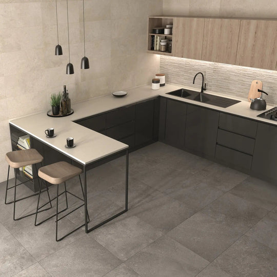 Urban Stone Greige Muretto Mix 30 x 60cm ceramic stone effect tile room setting