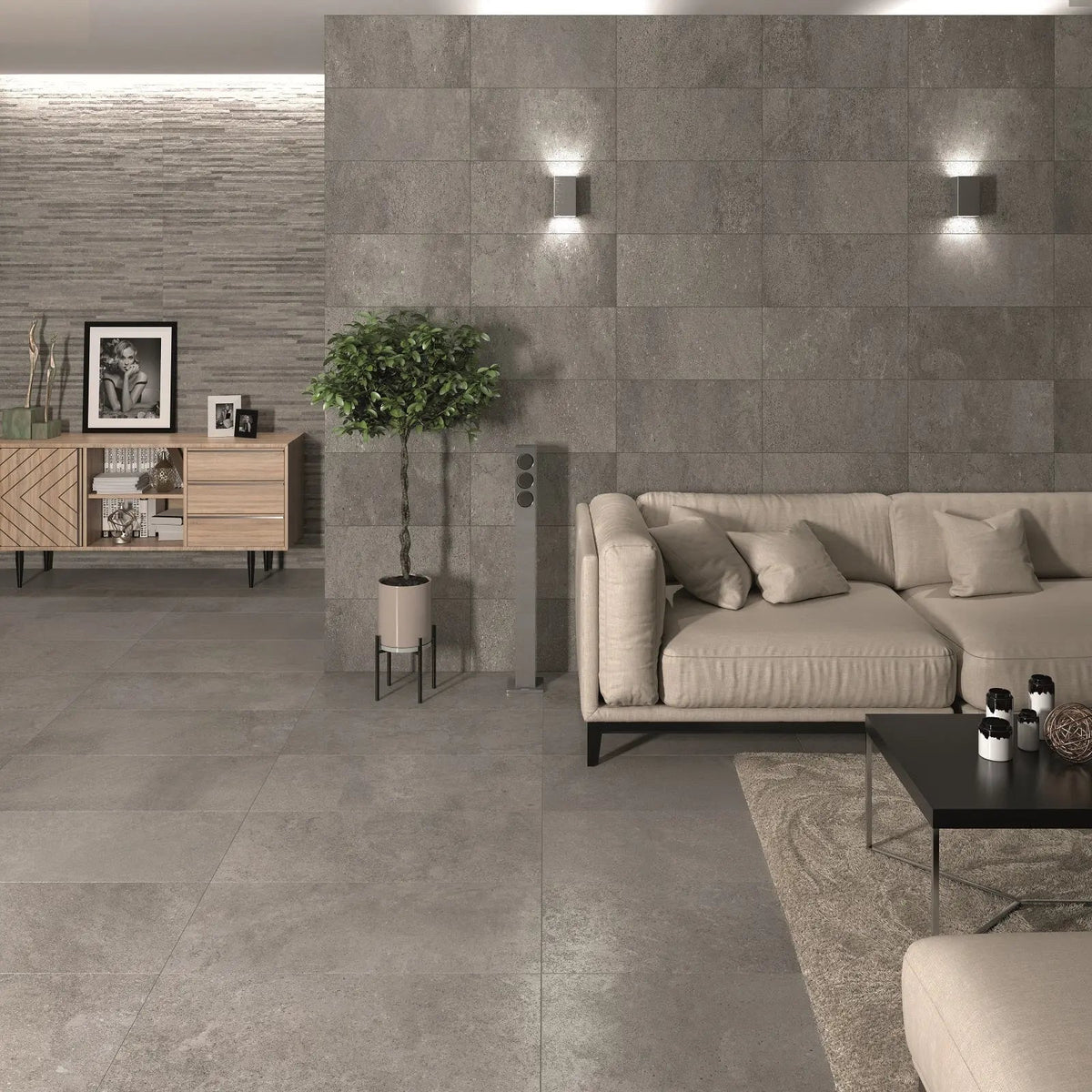 Urban Stone Grey Muretto Mix 30 x 60cm ceramic stone effect tile room setting